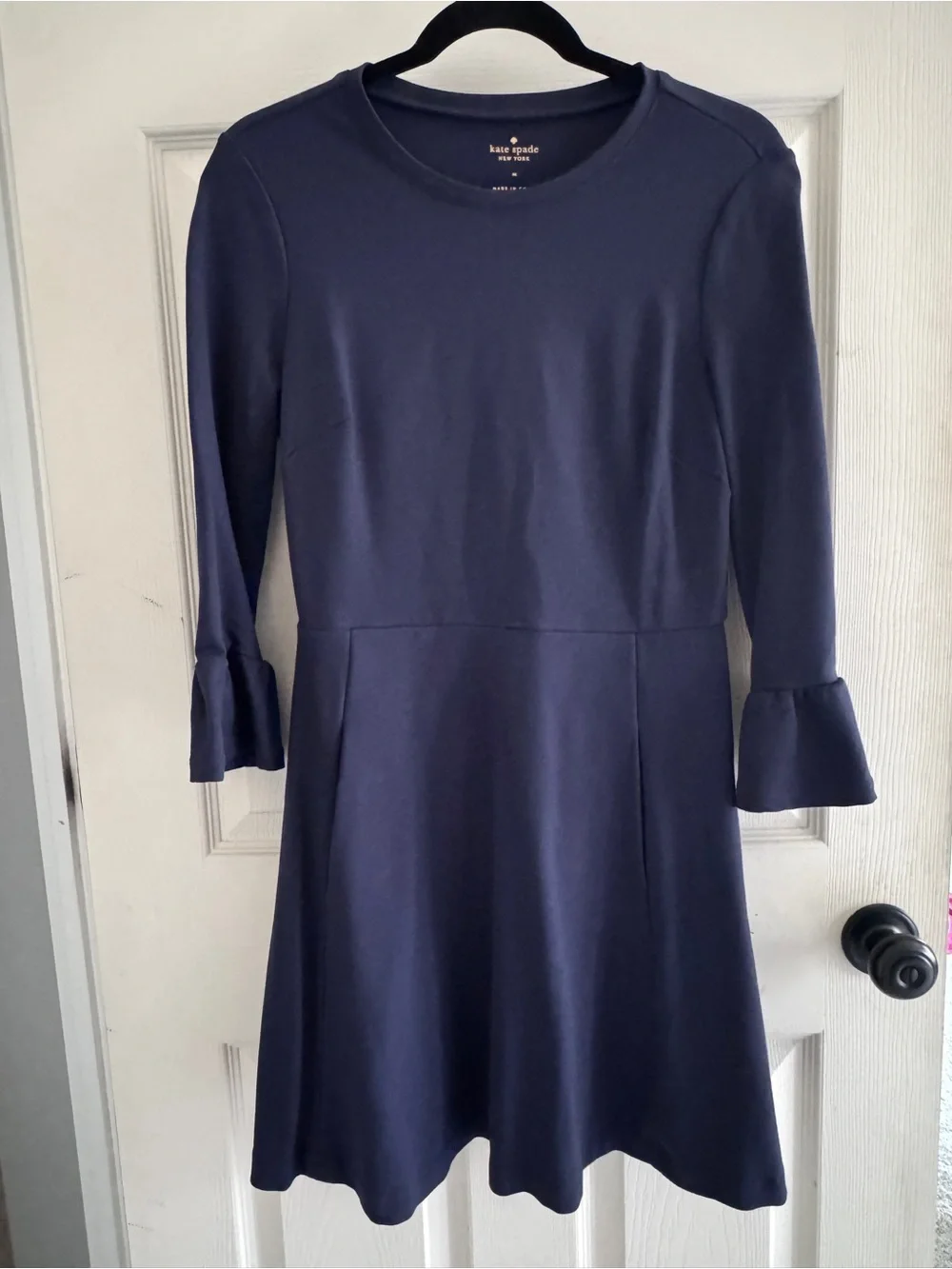 kate spade Navy Fit-and-Flare Long Sleeve Dress with Ruffled Cuffs